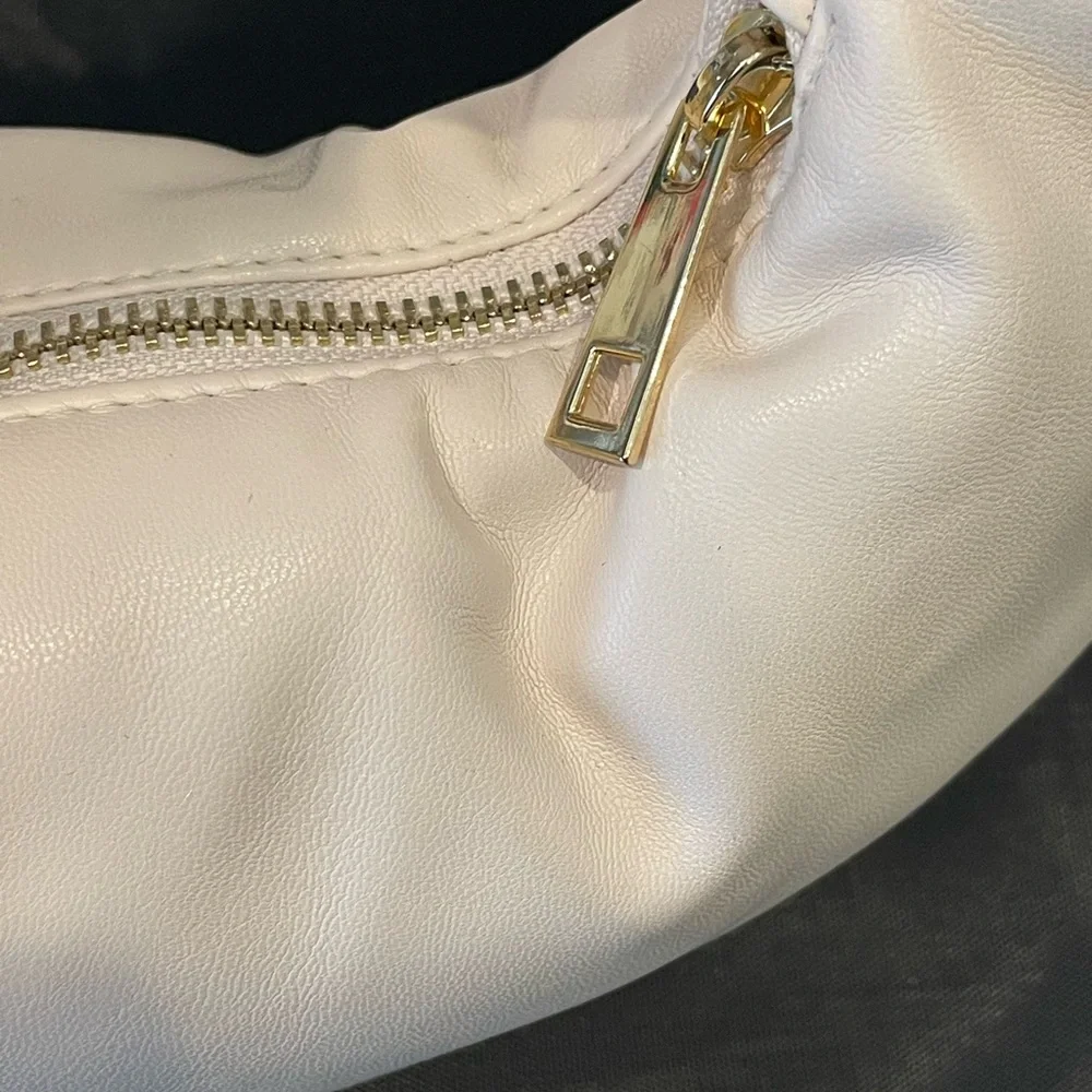 Melie Bianco Alexandra Cream Vegan‎ Top Knot Handle Crescent Hobo Bag Minimalist